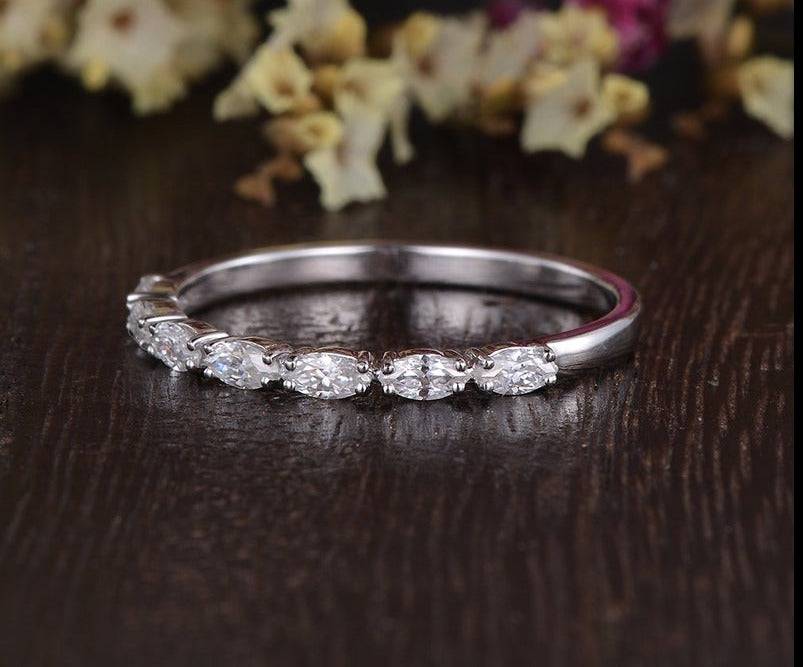 1.25 Ct Marquise Cut White Diamond Half Eternity Engagement Ring In 925 Sterling Silver