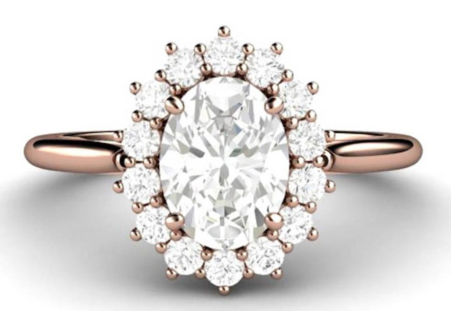 2 CT Oval Cut Diamond Rose Gold Over 925 Sterling Sliver Women Engagement Halo Ring