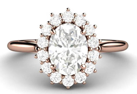 2 CT Oval Cut Diamond Rose Gold Over 925 Sterling Sliver Women Engagement Halo Ring