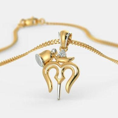 0.25 Ct round Cut Diamond Two Tone 925 Sterling Silver Religious Trishul Pendant