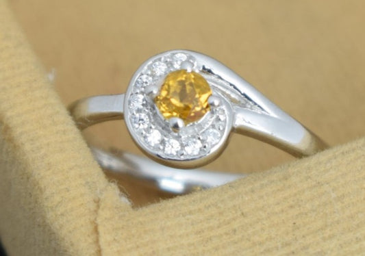 0.25 CT Round Cut Citrine Yellow Diamond 925 Sterling Silver Engagement Ring Mother's Day Gift
