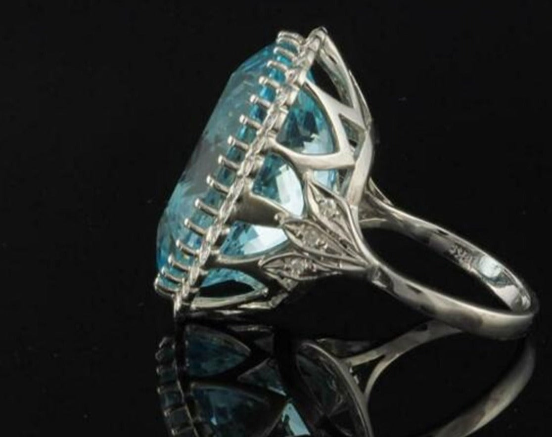 2 CT Oval Cut Blue Blue Topaz Diamond 925 Sterling Silver Women Engagement Halo Ring