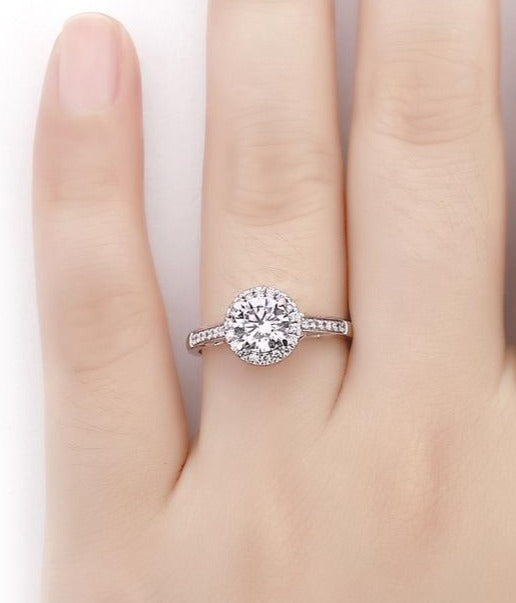 1/2 CT 925 Sterling Silver Round Cut Diamond Halo Women Anniversary Ring