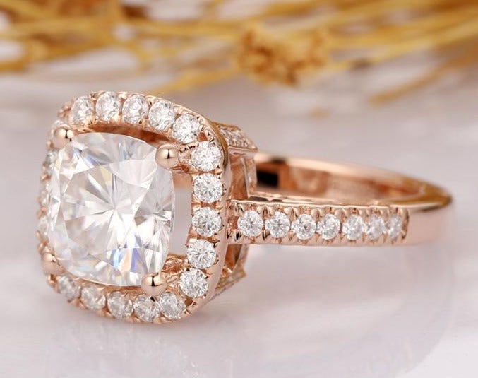 2 CT Cushion Cut Diamond 14k Rose Gold Over Women Halo Anniversary Gift For Her - atjewels.in
