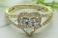 1 CT Heart Cut Diamond Yellow Gold Over 925 Sterling Sliver Women Engagement Halo Ring