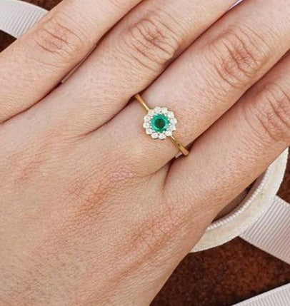 1 CT Round Cut Green Emerald Diamond 925 Sterling Silver Women Engagement Halo Ring Birthday Gift For