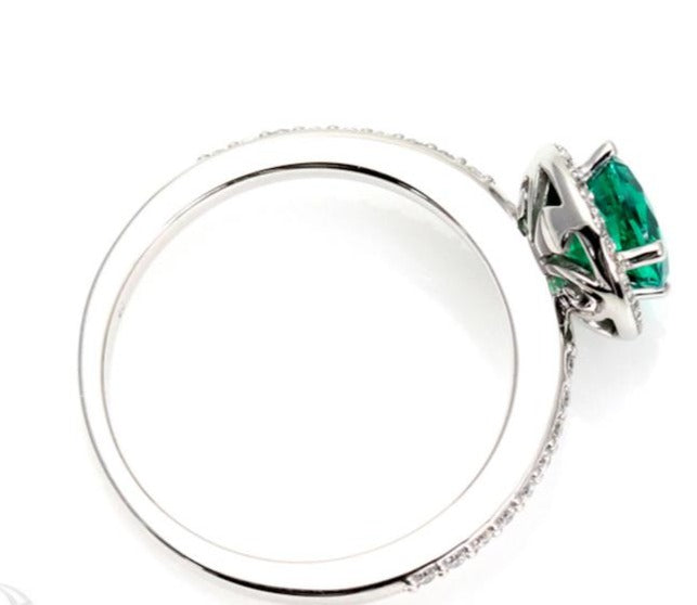 1 CT 925 Sterling Silver Green Emerald Cut Diamond Halo Wedding Ring