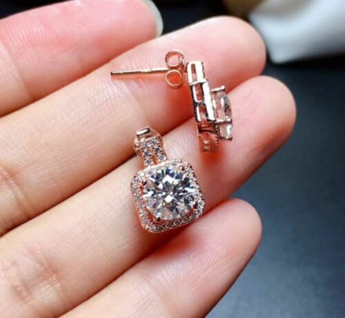 3.50 Ct Round Cut Rose Gold Over On 925 Sterling Silver Push Back Halo Earrings