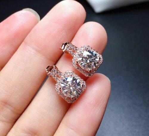 3.50 Ct Round Cut Rose Gold Over On 925 Sterling Silver Push Back Halo Earrings
