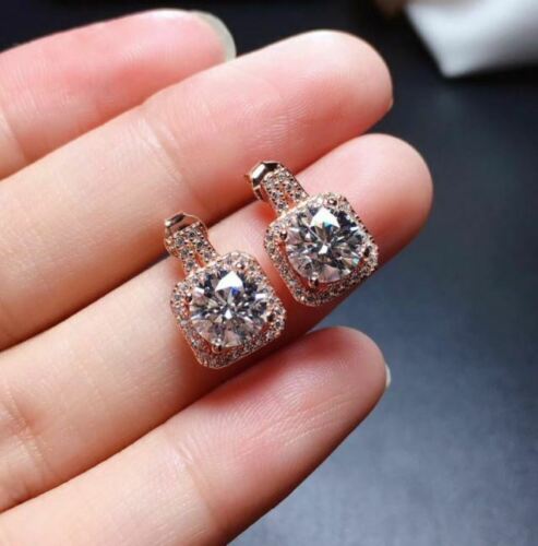 3.50 Ct Round Cut Rose Gold Over On 925 Sterling Silver Push Back Halo Earrings