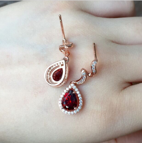 3.75 Ct Pear Cut Red Garnet Rose Gold Over On 925 Sterling Silver Unique Dangle Earrings