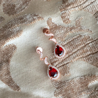 3.75 Ct Pear Cut Red Garnet Rose Gold Over On 925 Sterling Silver Unique Dangle Earrings