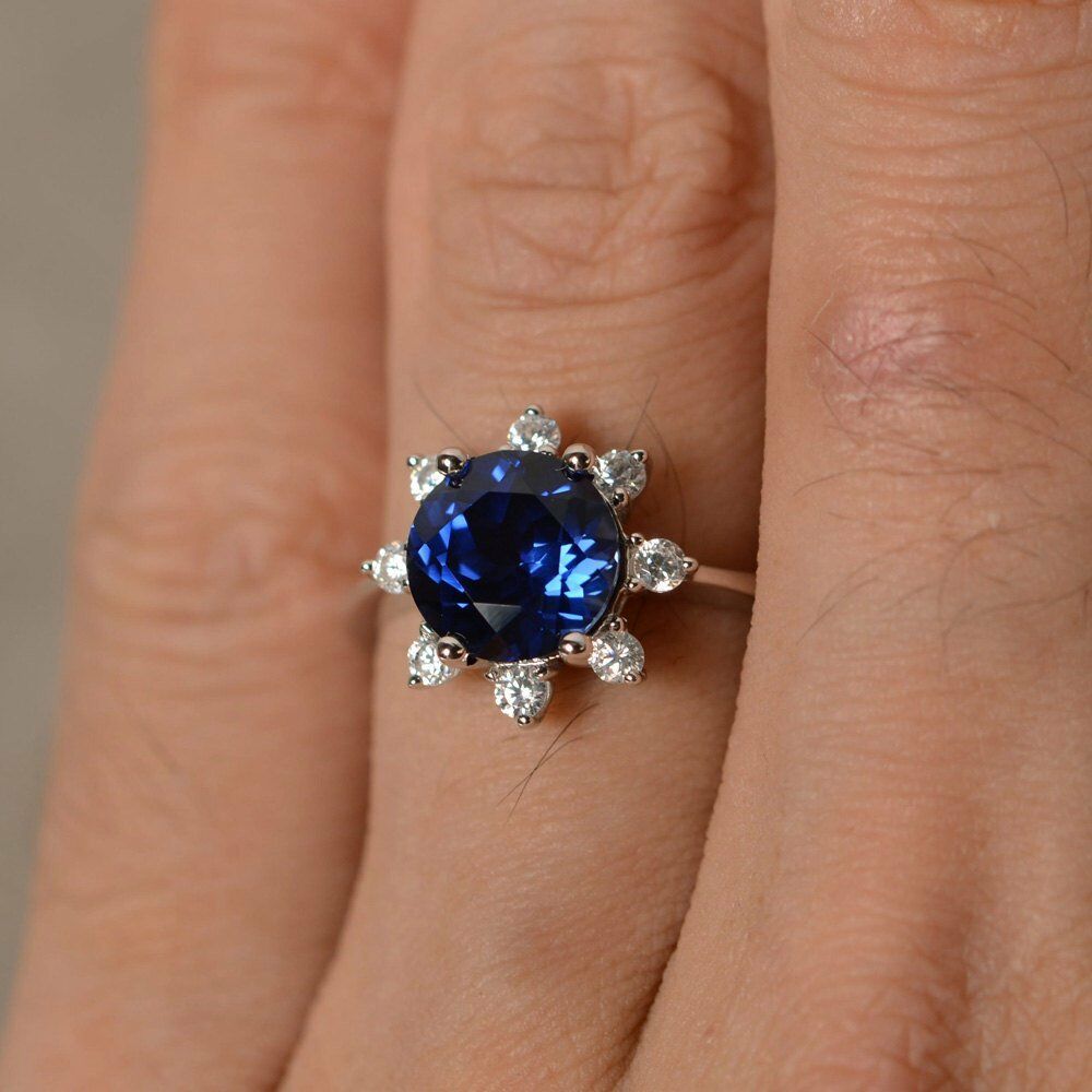 1.50 Ct Round Cut Blue Tanzanite 925 Sterling Silver Floral Diamond Solitaire Engagement Ring - atjewels.in