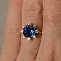 1.50 Ct Round Cut Blue Tanzanite 925 Sterling Silver Floral Diamond Solitaire Engagement Ring
