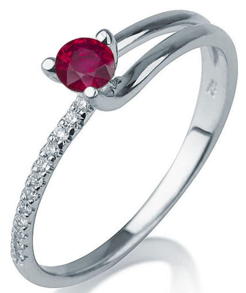 0.25 CT Round Cut Red Ruby Diamond 925 Sterling Silver Women Engagement Promise Ring