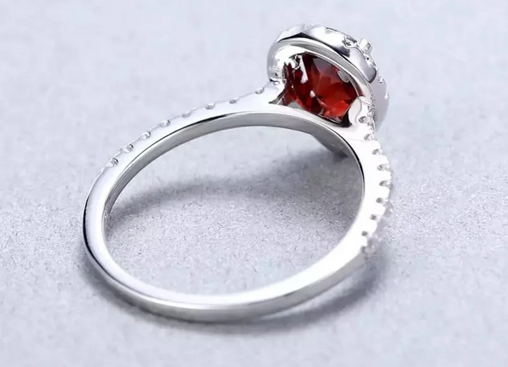 1 CT Pear Cut Red Garnet White Gold Over On 925 Sterling Silver Halo Engagement Ring