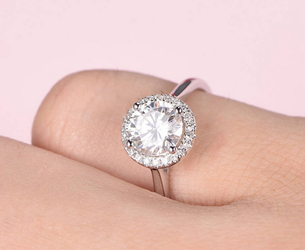 1 CT Round Cut White Gold Over On 925 Sterling Silver Solitaire W/Accents Promise Ring