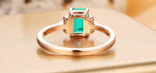 1 CT Emerald Cut Emerald & CZ Diamond Rose Gold Over On 925 Sterling Silver Cluster Wedding Ring