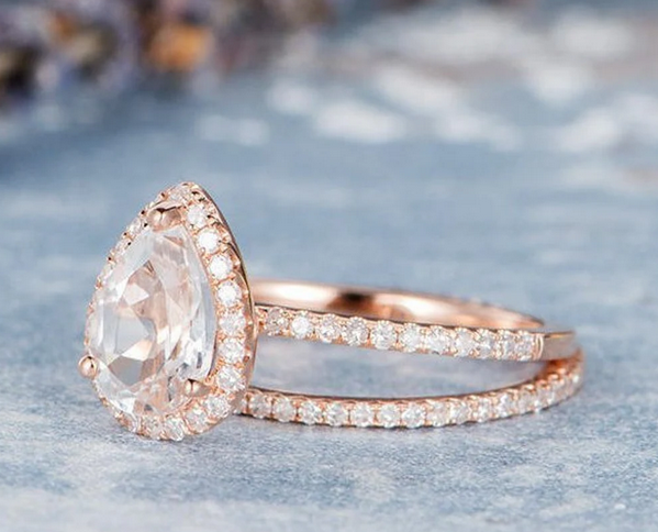 1 CT Pear Cut White Topaz Rose Gold Over On 925 Sterling Silver Anniversary Bridal Ring Set