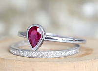 1 CT Pear Cut Ruby & CZ Diamond White Gold Over On 925 Sterling Silver Engagement Ring Set