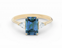 1 CT Emerald Cut London Blue Topaz Diamond Yellow Gold Over On 925 Sterling Silver Three Stone Promise Ring