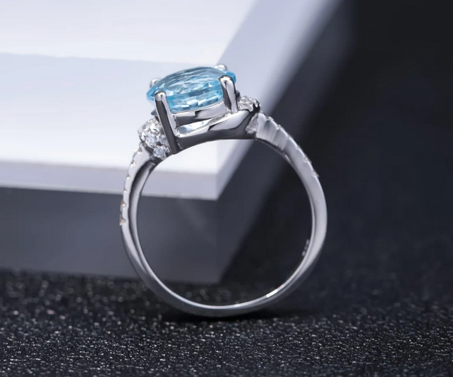 1 CT Round Cut Blue Topaz White Gold Over On 925 Sterling Silver Halo Anniversary Ring