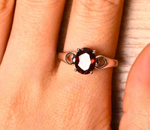 1 CT Oval Cut Red Garnet White Gold Over On 925 Sterling Silver Solitaire W/Accents Ring