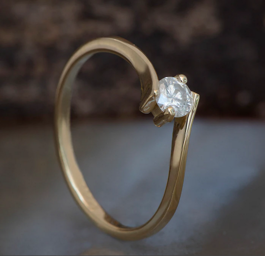 1 CT Round Cut White Diamond Yellow Gold Ove On 925 Sterling Silver Solitaire Promise Ring