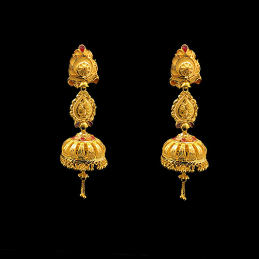 Beautiful Layered 22K Gold Traditional Jhumka For special Occasion