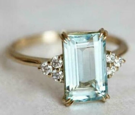 2 CT 925 Sterling Silver Emerald Cut Diamond Halo Solitaire Wedding Ring