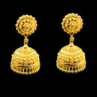 22 K Gold Floral Stud With Hanging Jhumkas