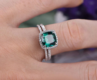 1 CT Cushion Cut Emerald White Gold Over On 925 Sterling Silver Stacking Bridal Ring Set