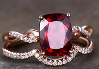 1 CT Cushion Cut Red Garnet Rose Gold Over On 925 Sterling Silver Infinity Bridal Ring Set