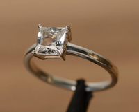 1 CT Princess Cut White Topaz White Gold Over On 925 Sterling Silver Solitaire Ring