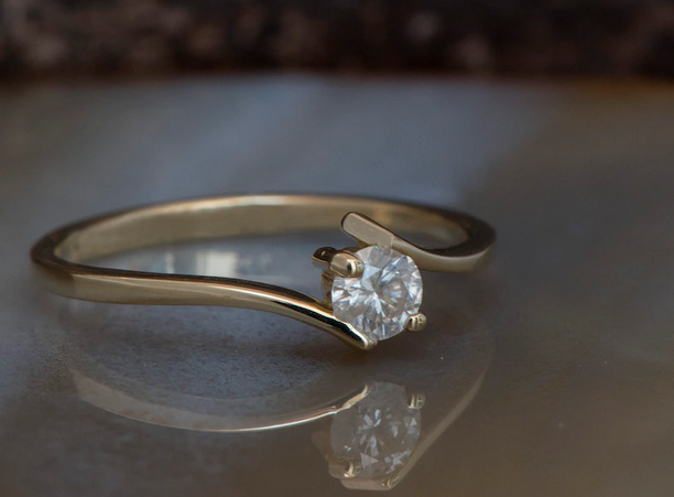 1 CT Round Cut White Diamond Yellow Gold Ove On 925 Sterling Silver Solitaire Promise Ring