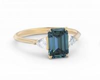 1 CT Emerald Cut London Blue Topaz Diamond Yellow Gold Over On 925 Sterling Silver Three Stone Promise Ring