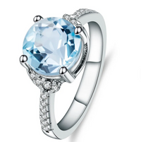 1 CT Round Cut Blue Topaz White Gold Over On 925 Sterling Silver Halo Anniversary Ring