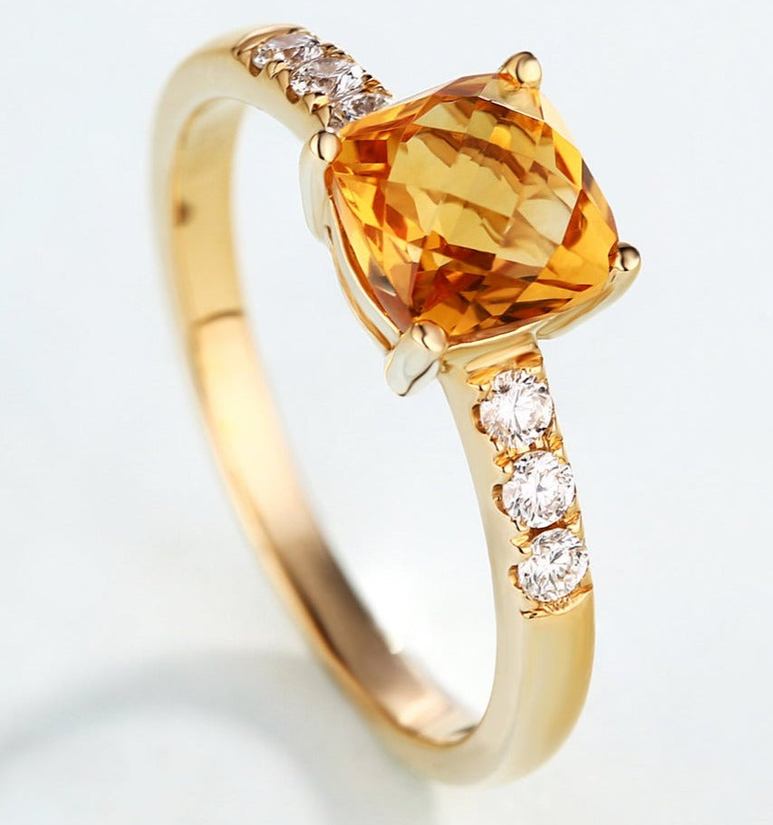 1 CT 925 Sterling Silver Yellow Citrine Cushion Cut Diamond Anniversary Ring