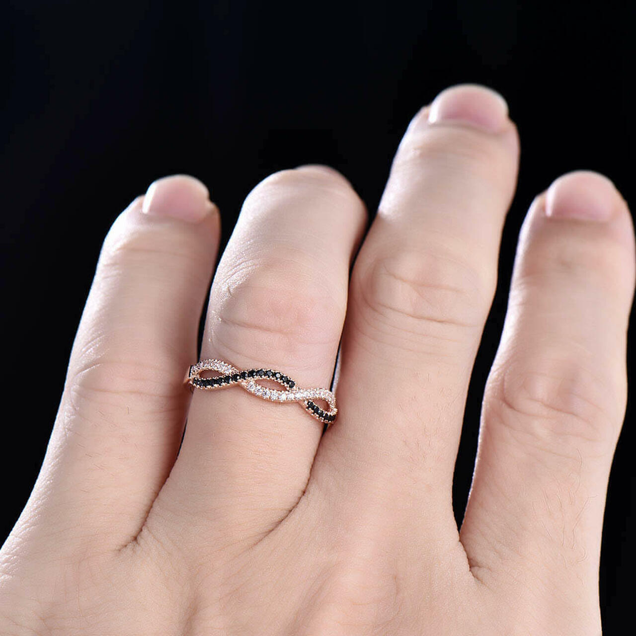 1 CT Round Cut Black Diamond 925 Sterling Silver Wedding Band for Women Infinity Ring