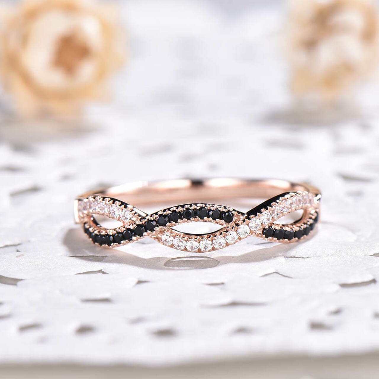 1 CT Round Cut Black Diamond 925 Sterling Silver Wedding Band for Women Infinity Ring