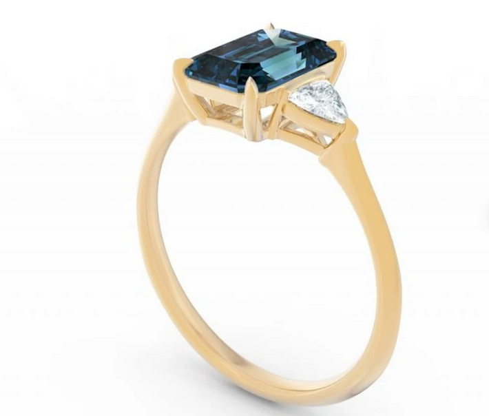 1 CT Emerald Cut London Blue Topaz Diamond Yellow Gold Over On 925 Sterling Silver Three Stone Promise Ring
