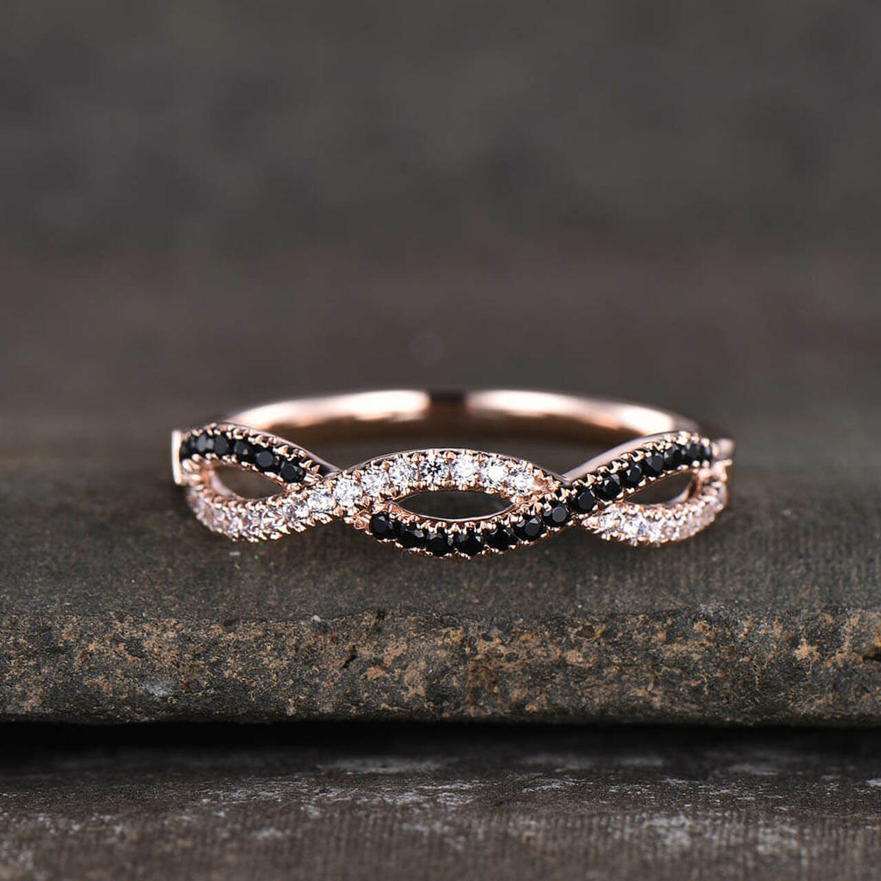 1 CT Round Cut Black Diamond 925 Sterling Silver Wedding Band for Women Infinity Ring