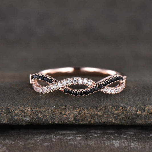 1 CT Round Cut Black Diamond 925 Sterling Silver Wedding Band for Women Infinity Ring