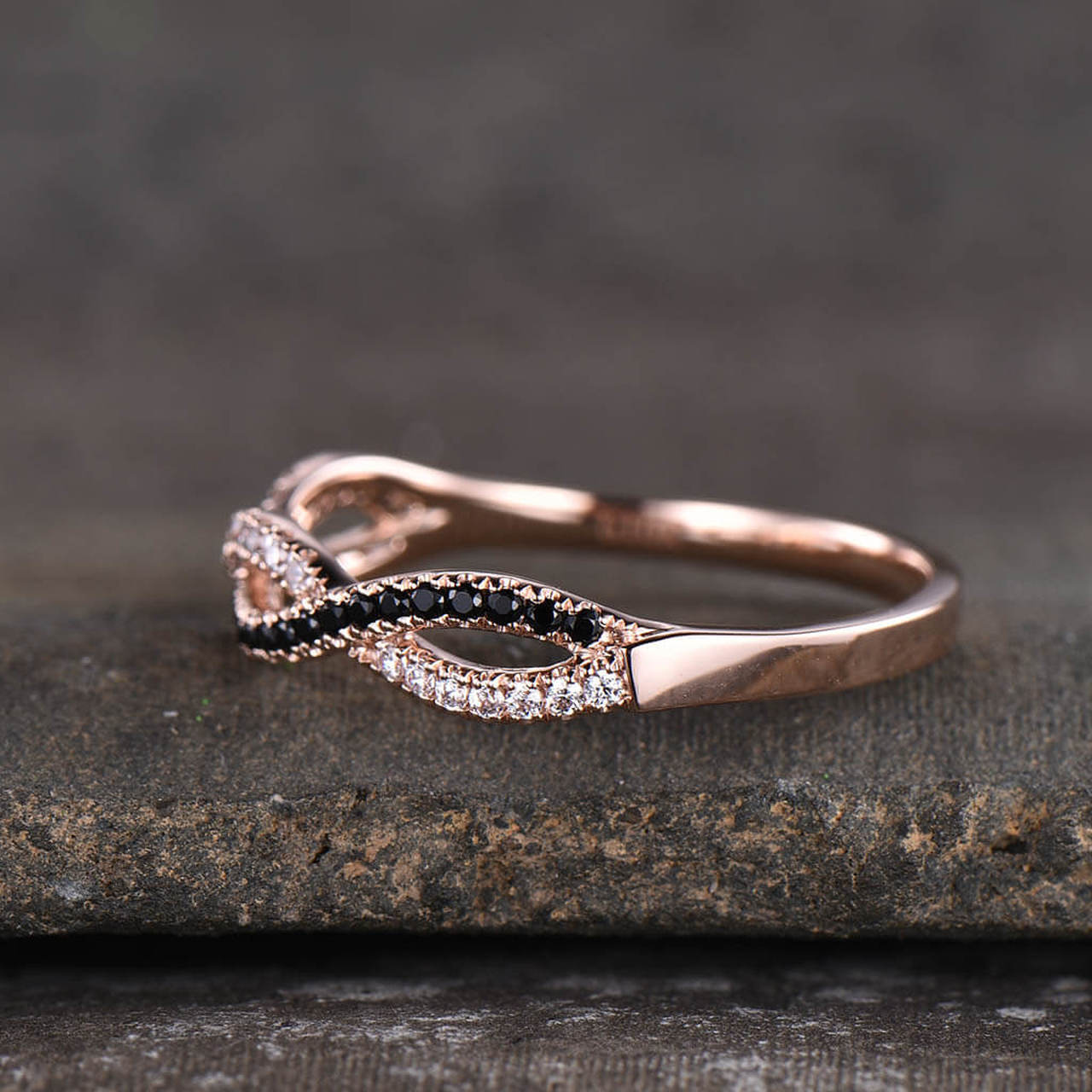 1 CT Round Cut Black Diamond 925 Sterling Silver Wedding Band for Women Infinity Ring