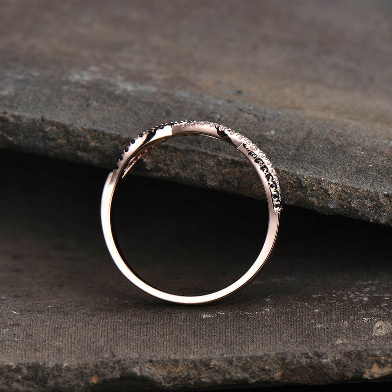 1 CT Round Cut Black Diamond 925 Sterling Silver Wedding Band for Women Infinity Ring