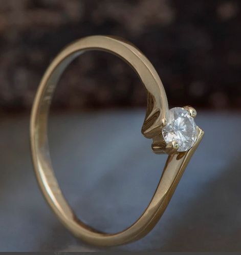 1 CT Round Cut White Diamond Yellow Gold Ove On 925 Sterling Silver Solitaire Promise Ring