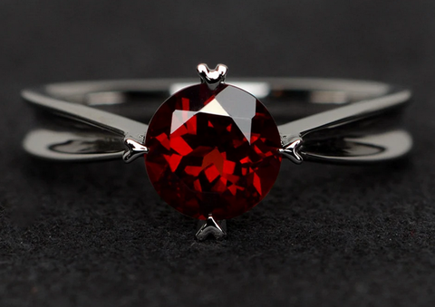 1 CT Round Cut Red Garnet White Gold Over On 925 Sterling Silver Solitaire Promise Ring