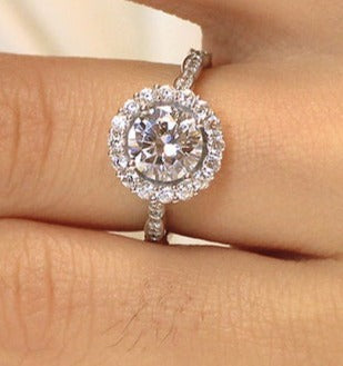1 CT Round Cut Diamond White Gold Over 925 Sterling Sliver Women Halo Engagement Ring
