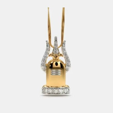 0.25 Ct Round Cut Diamond Two-Tone Trishul With Shivling Pendant In 925 Sterling Silver