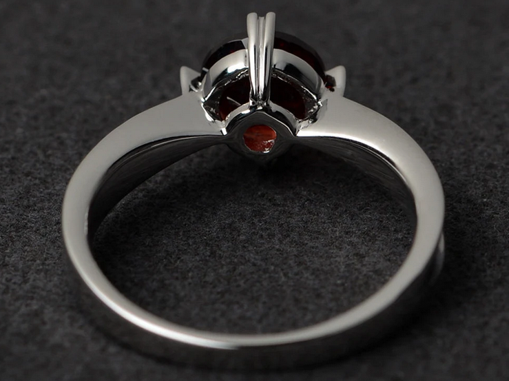 1 CT Round Cut Red Garnet White Gold Over On 925 Sterling Silver Solitaire Promise Ring